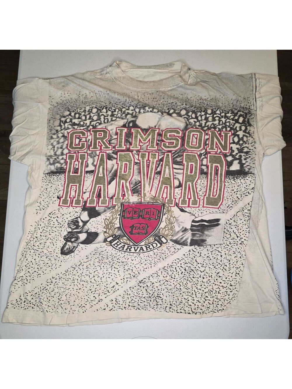 90s NCAA Harvard University Football AOP Single Stitch Tee